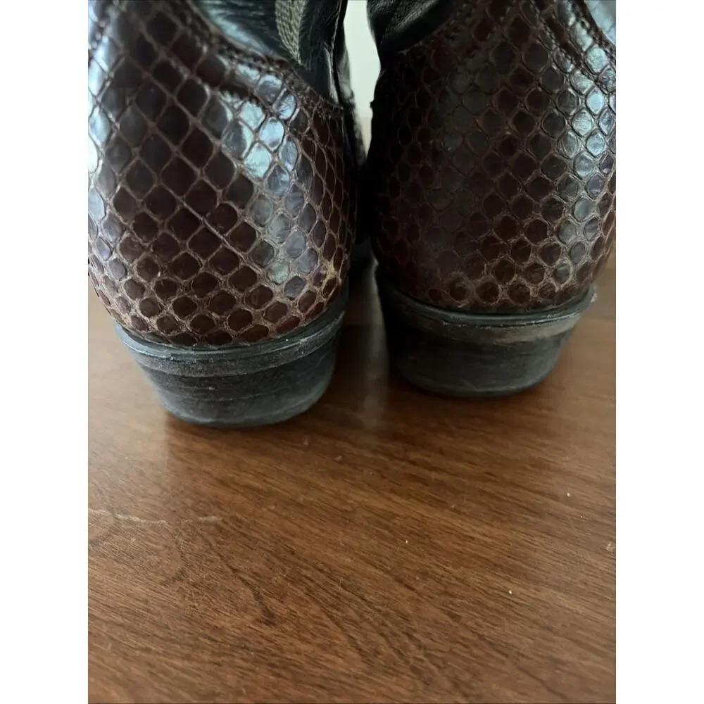 Vintage Tony Lama Style 8116 Exotic Brown Black Snakeskin Western Boots 8.5 D US